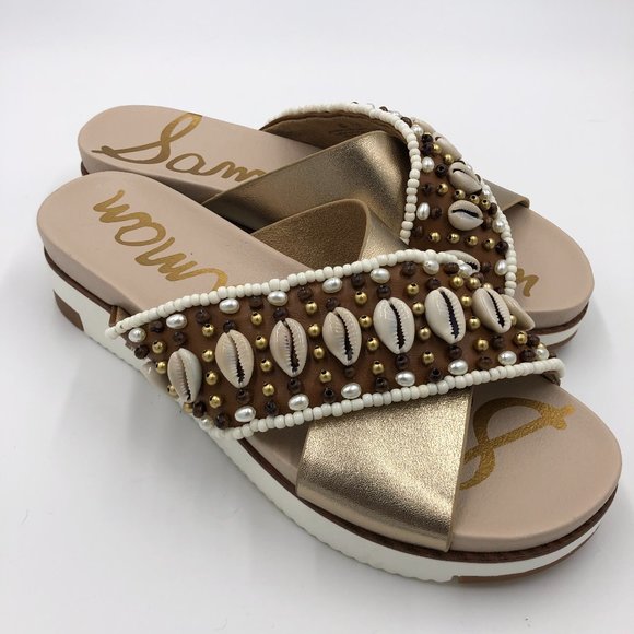 Sam Edelman Audrea Seashell Crossband Sandals 8 - Picture 3 of 6